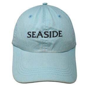 Seaside Strapback Baseball Cap Blue One Size Adjustable Embroidered Vented Holes